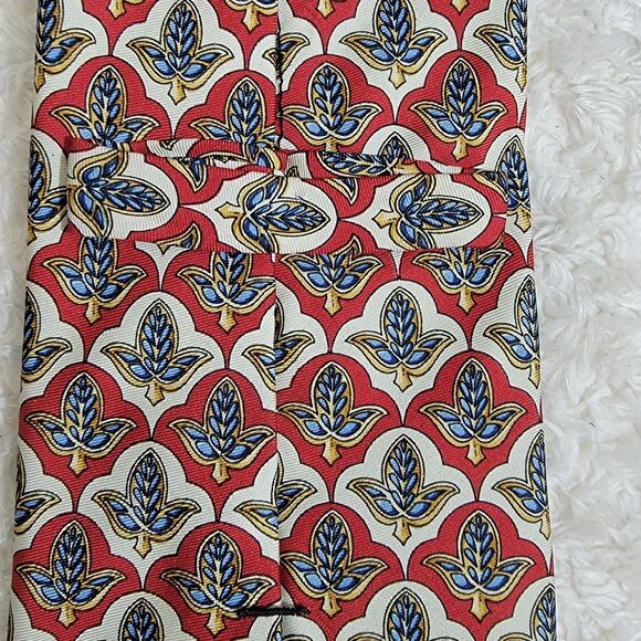 Vintage 90s Burberrys 100% Silk Tie Fleur De Lis Hand Made In USA Rare 57" Long - Picture 7 of 8